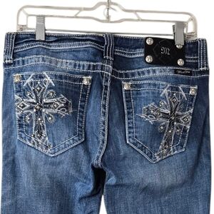 Miss Me Low Rise Bootcut Jeans Rhinestone Cross Embellished Y2K Denim Sz 30